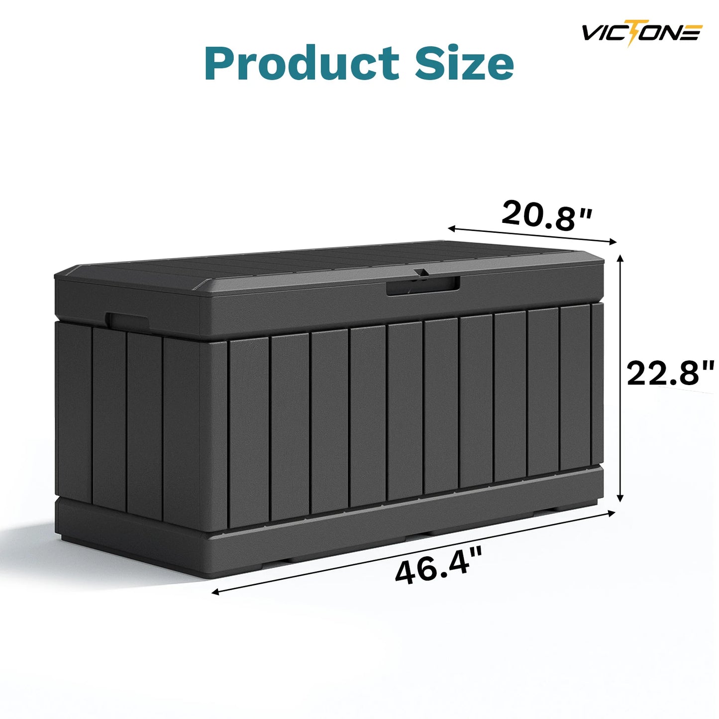 Victone 82 Gallon Deck Box, Waterproof Large Wood Look Outdoor Lockable Storage Box for Patio Fumniture, Toys, Garden, Black