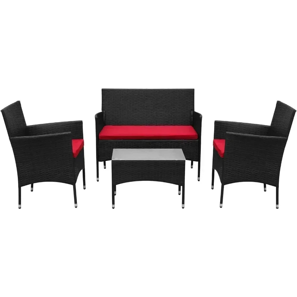 4 Piece Patio Rattan Sofa Set with Cushions