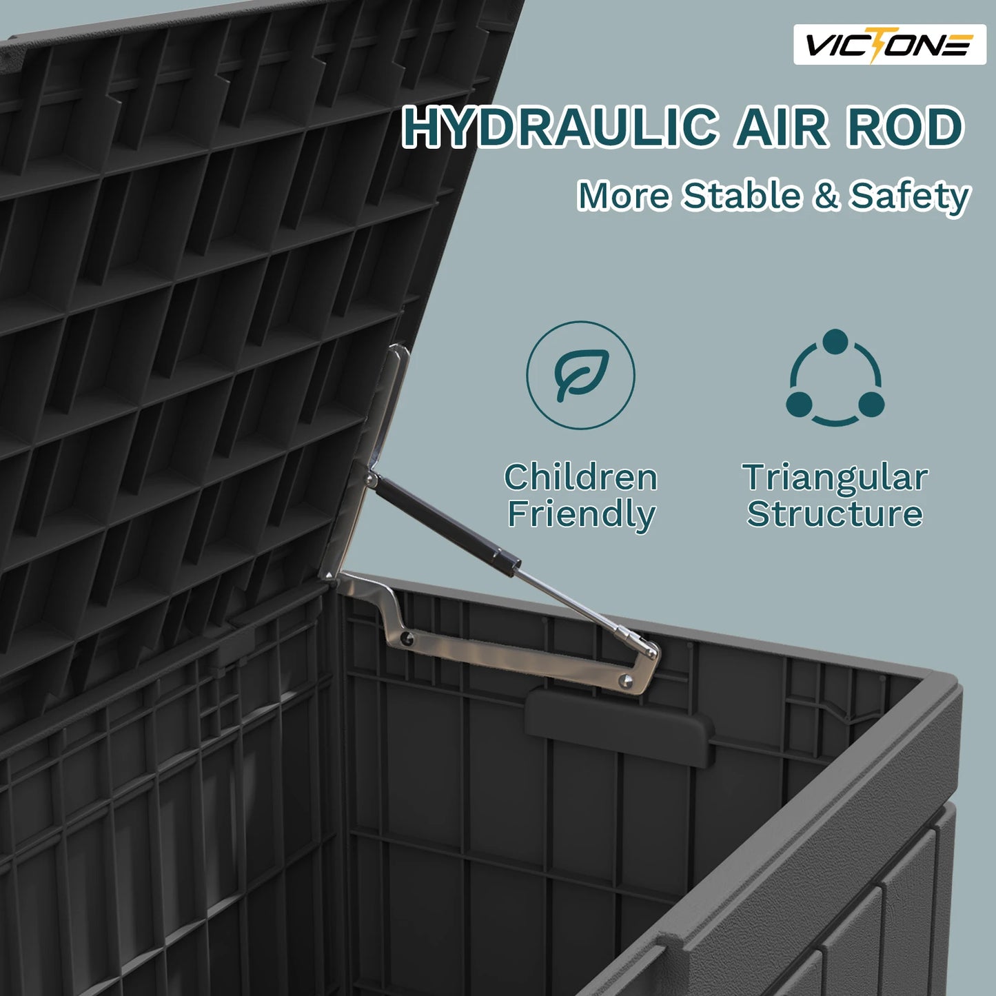 Victone 82 Gallon Deck Box, Waterproof Large Wood Look Outdoor Lockable Storage Box for Patio Fumniture, Toys, Garden, Black