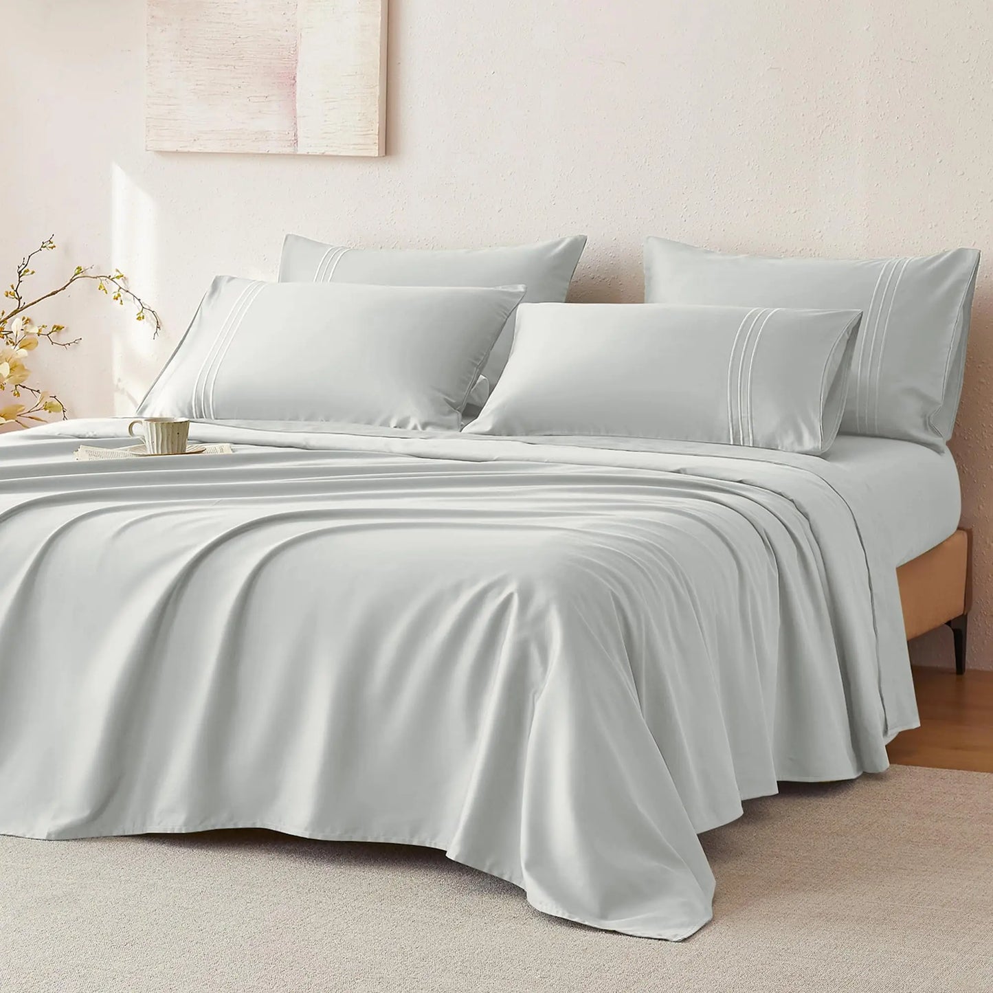 JELLYMONI 400 Thread Count 100% Cotton Sateen Sheet Sets, Extra Soft Bedding Cooling Sheets - 16" Deep Pockets Bed Set