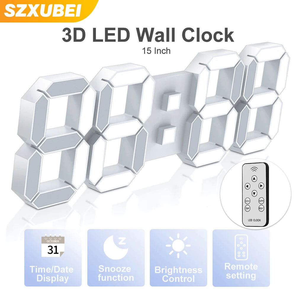 3D LED Wall Clock Large Digital Wall Clock