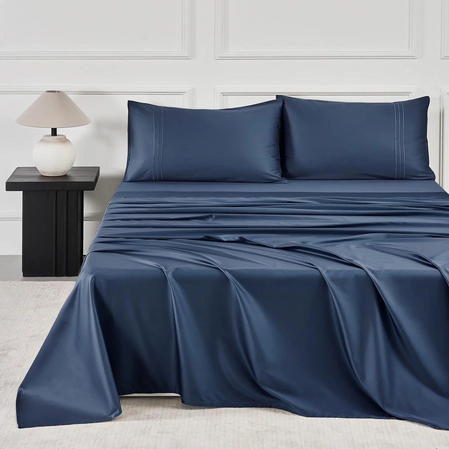 JELLYMONI 400 Thread Count 100% Cotton Sateen Sheet Sets, Extra Soft Bedding Cooling Sheets - 16" Deep Pockets Bed Set