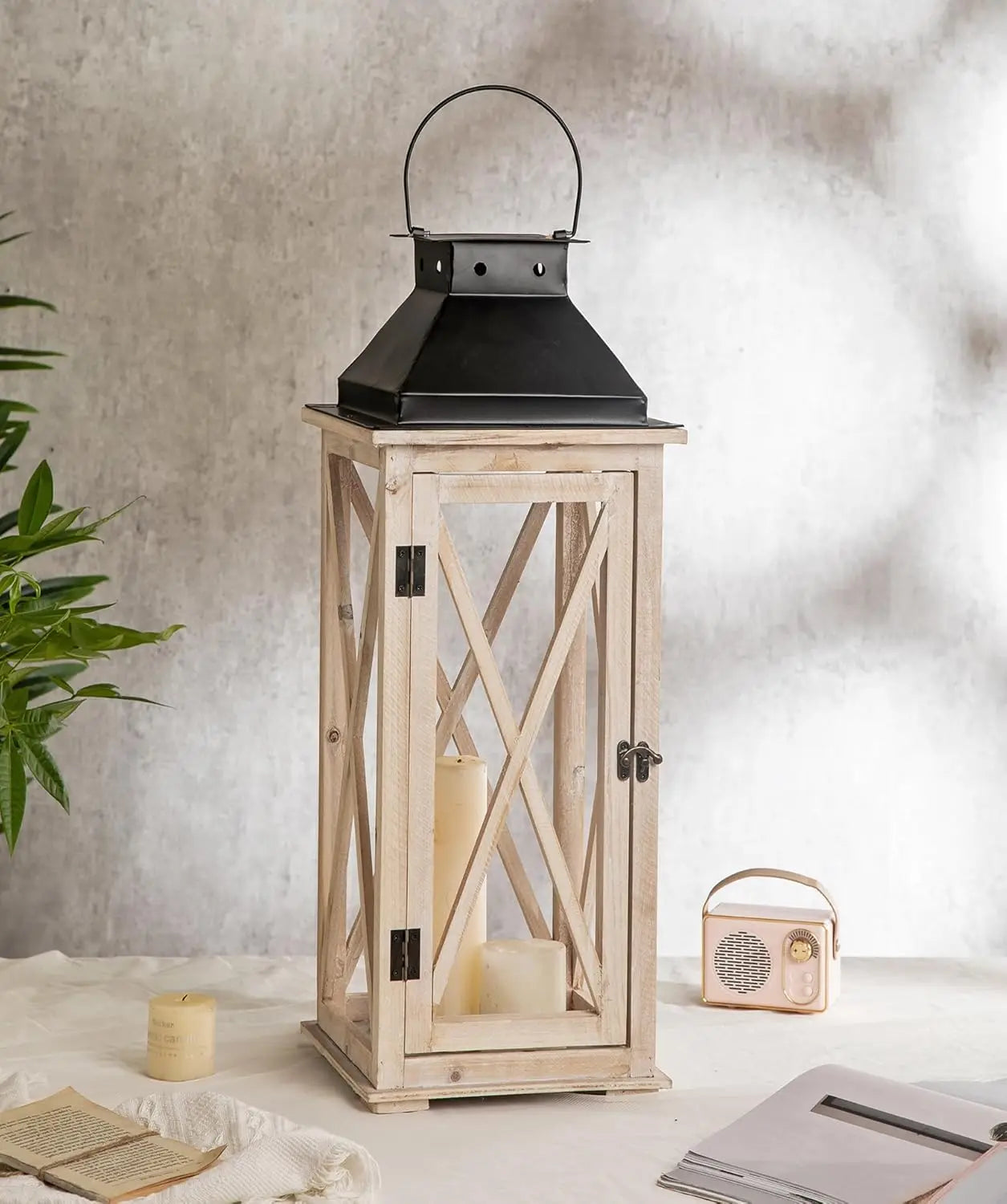 Wooden Candle Lanterns Decorative Set of 2,