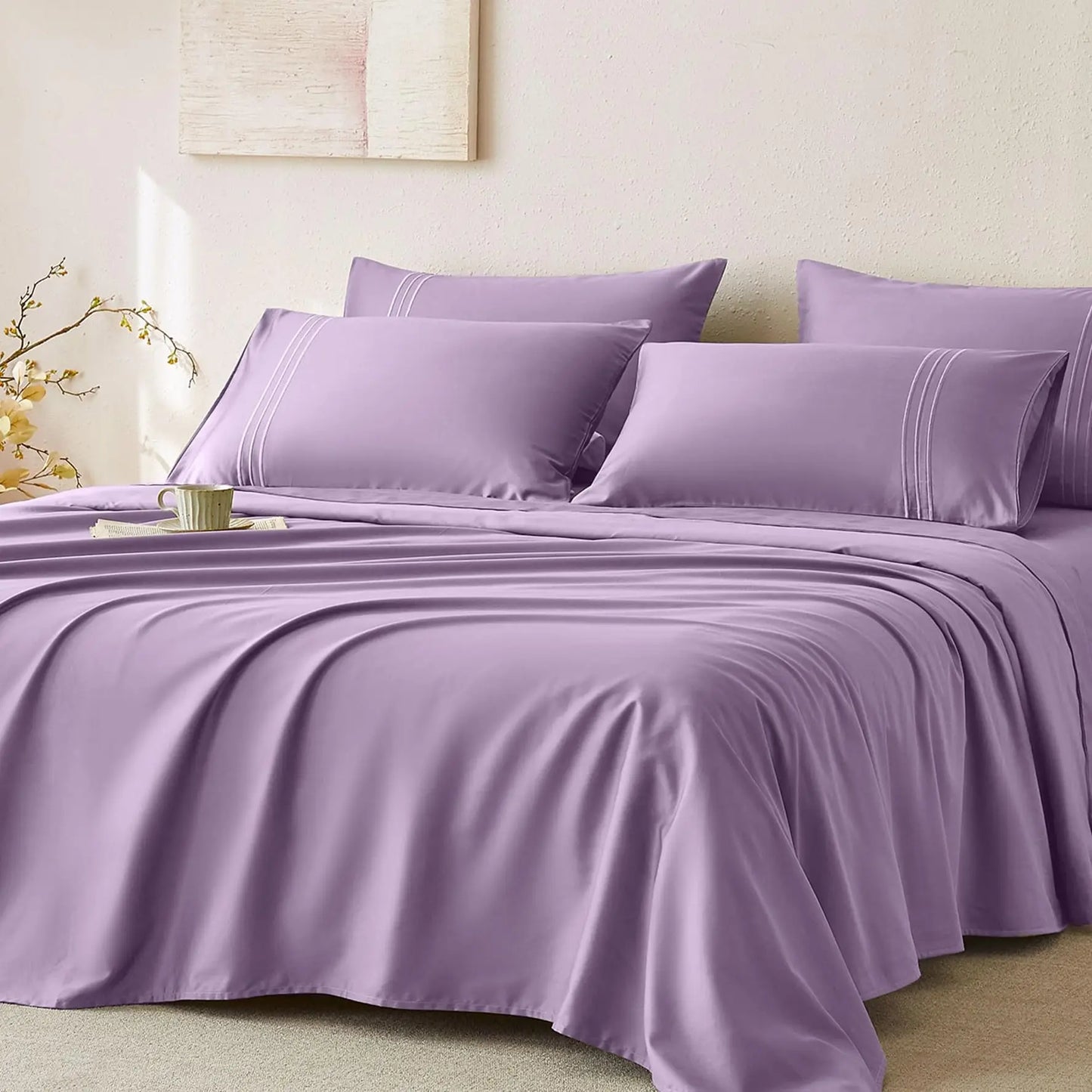 JELLYMONI 400 Thread Count 100% Cotton Sateen Sheet Sets, Extra Soft Bedding Cooling Sheets - 16" Deep Pockets Bed Set