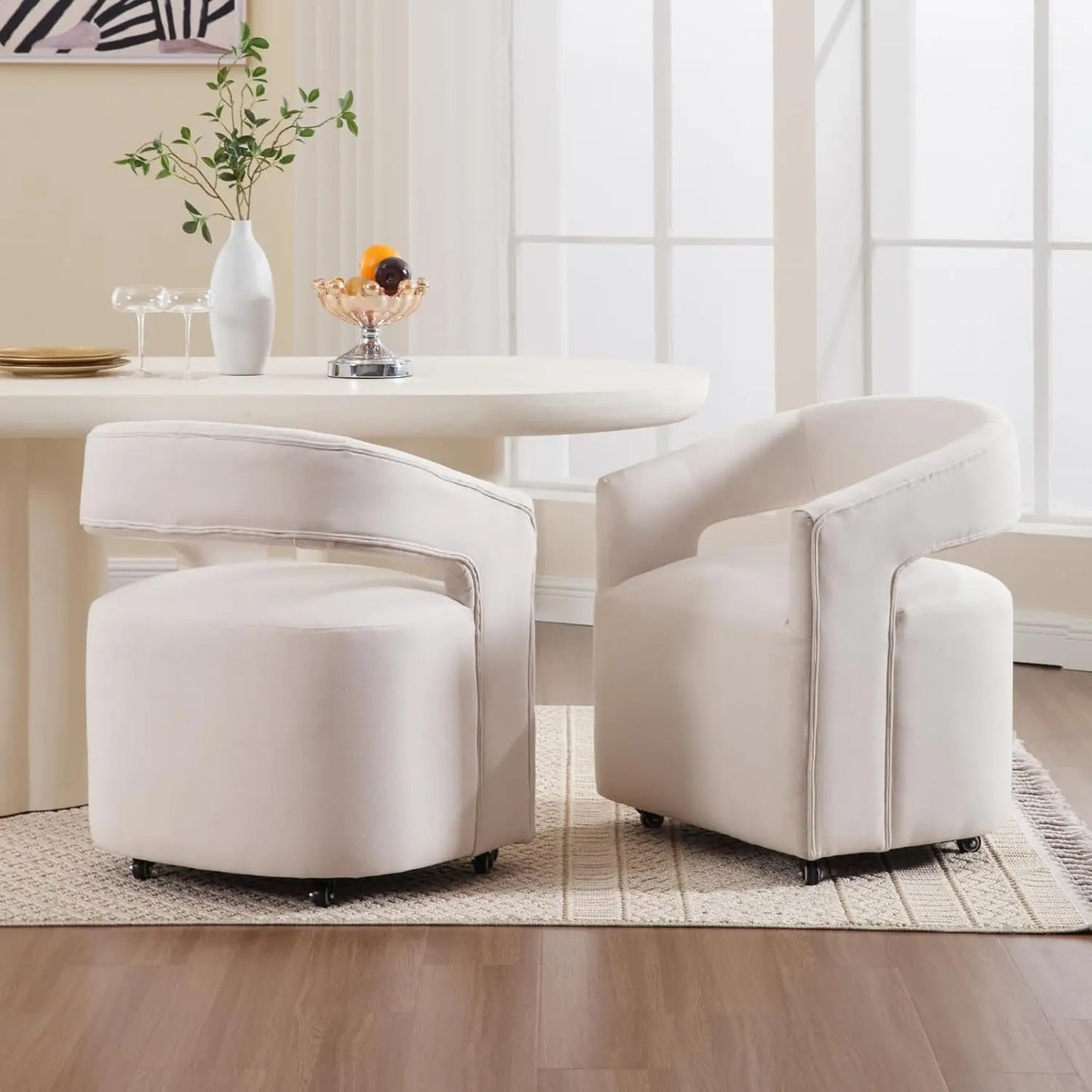 Linen Dining Room Chairs Set of 2 Modern Swivel  Chairs