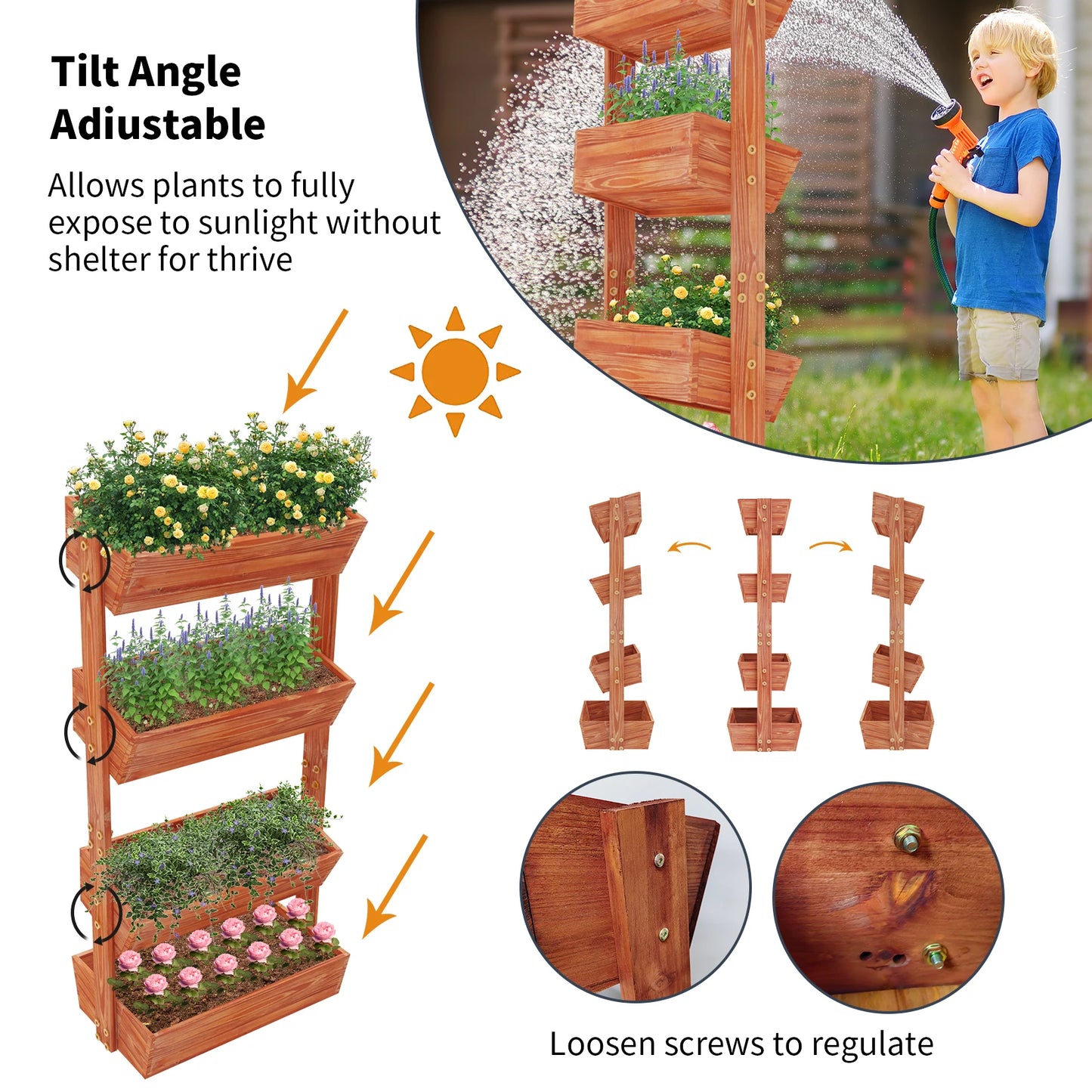 4-Tier Raised Garden Bed, Vertical Flower Pots Rack-Detachable Ladder