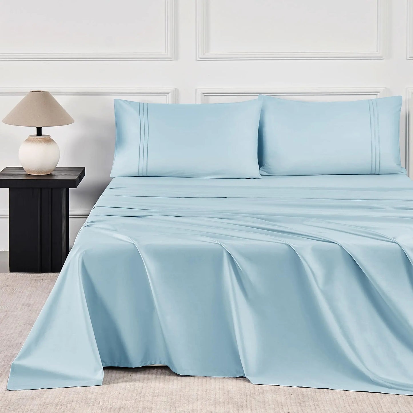 JELLYMONI 400 Thread Count 100% Cotton Sateen Sheet Sets, Extra Soft Bedding Cooling Sheets - 16" Deep Pockets Bed Set