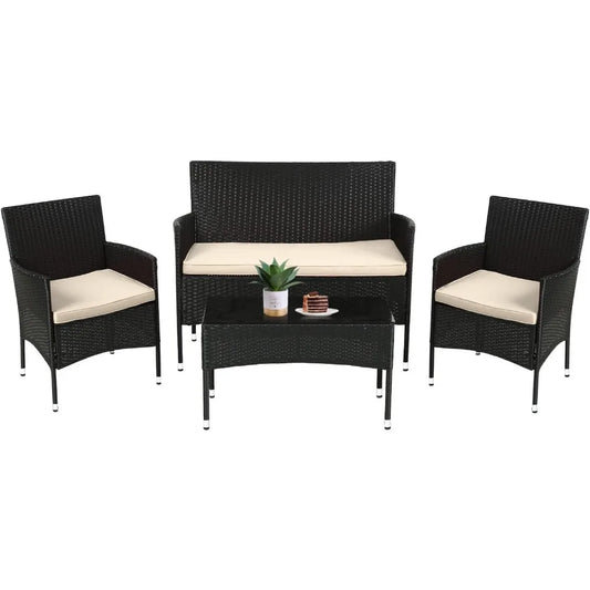 Patio Furniture Set 4 Pieces Outdoor Rattan Chair Wicker Sofa