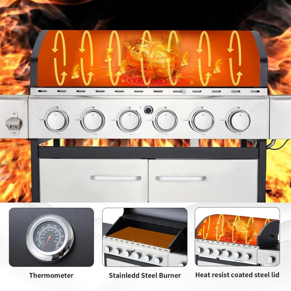 Grill 6 Burner BBQ Propane Gas Grill, 58,000 BTU