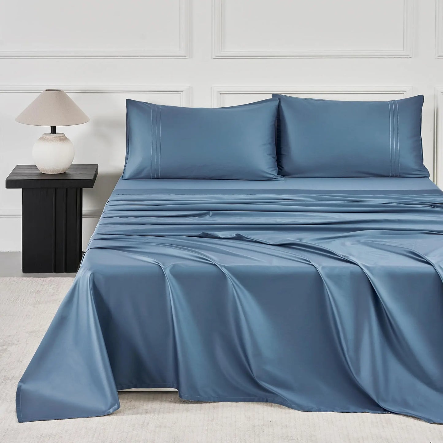 JELLYMONI 400 Thread Count 100% Cotton Sateen Sheet Sets, Extra Soft Bedding Cooling Sheets - 16" Deep Pockets Bed Set