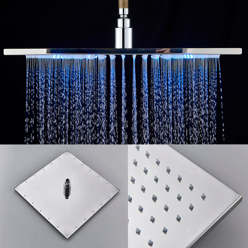 Bathroom LED Thickened Brass Head Shower Square