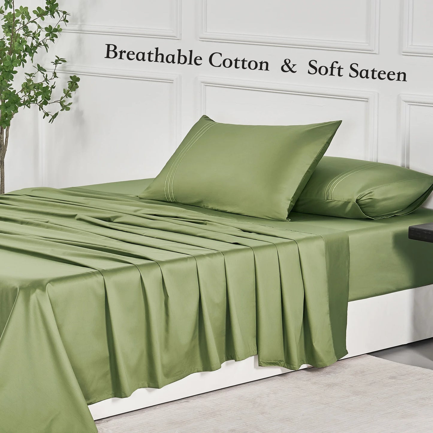 JELLYMONI 400 Thread Count 100% Cotton Sateen Sheet Sets, Extra Soft Bedding Cooling Sheets - 16" Deep Pockets Bed Set