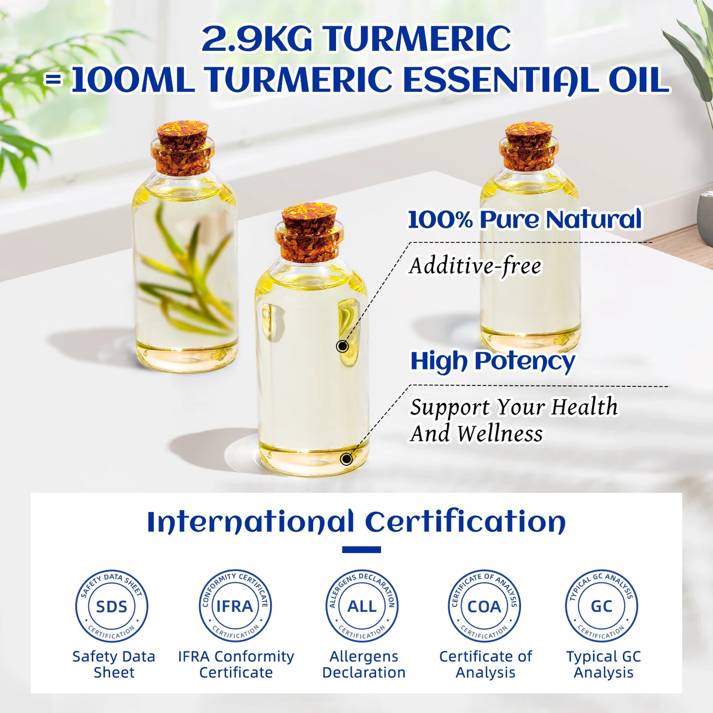 HIQILI 100ML Turmeric Essential Oils, 100% Pure Herbal Plant Oil for Candle, Health Promotion, Diffuser And Humidifier, Relax