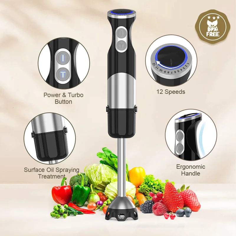 Immersion Blender 5-in-1 Handheld Blender - 1100-watt scratch-resistant blending stick for shakes, purees and smoothies