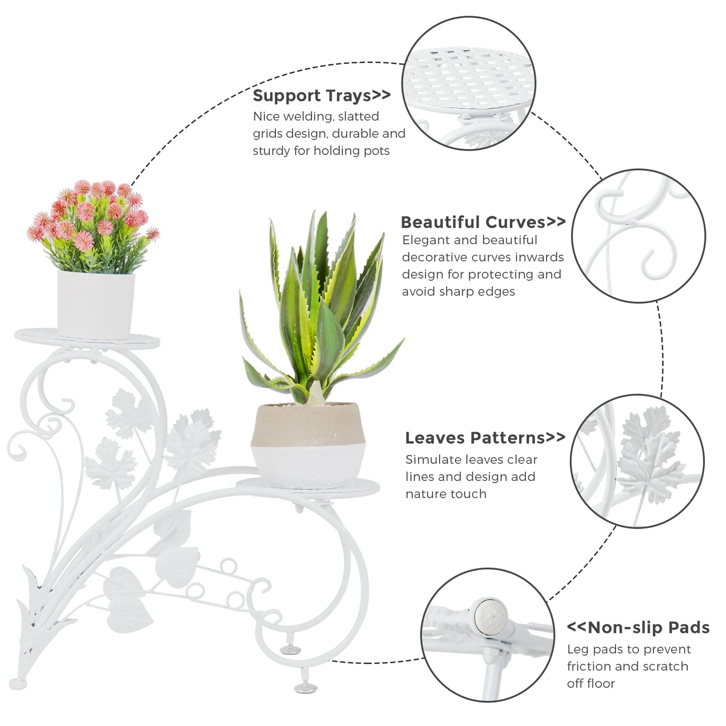 2PCS Rustproof Metal Plant Stand 4 Potted Flower