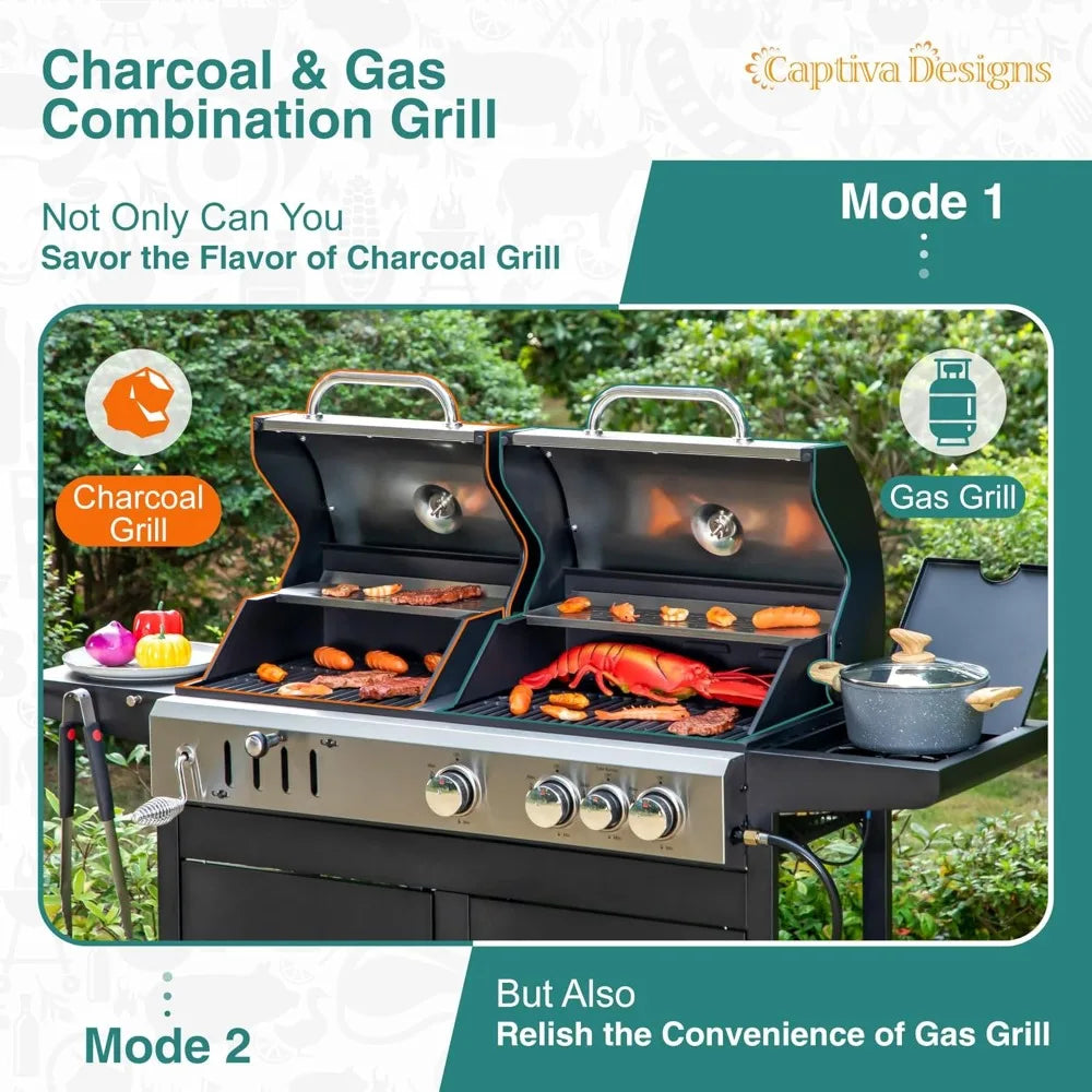 BBQ Grill Propane Gas Grill and Charcoal Grill Combo