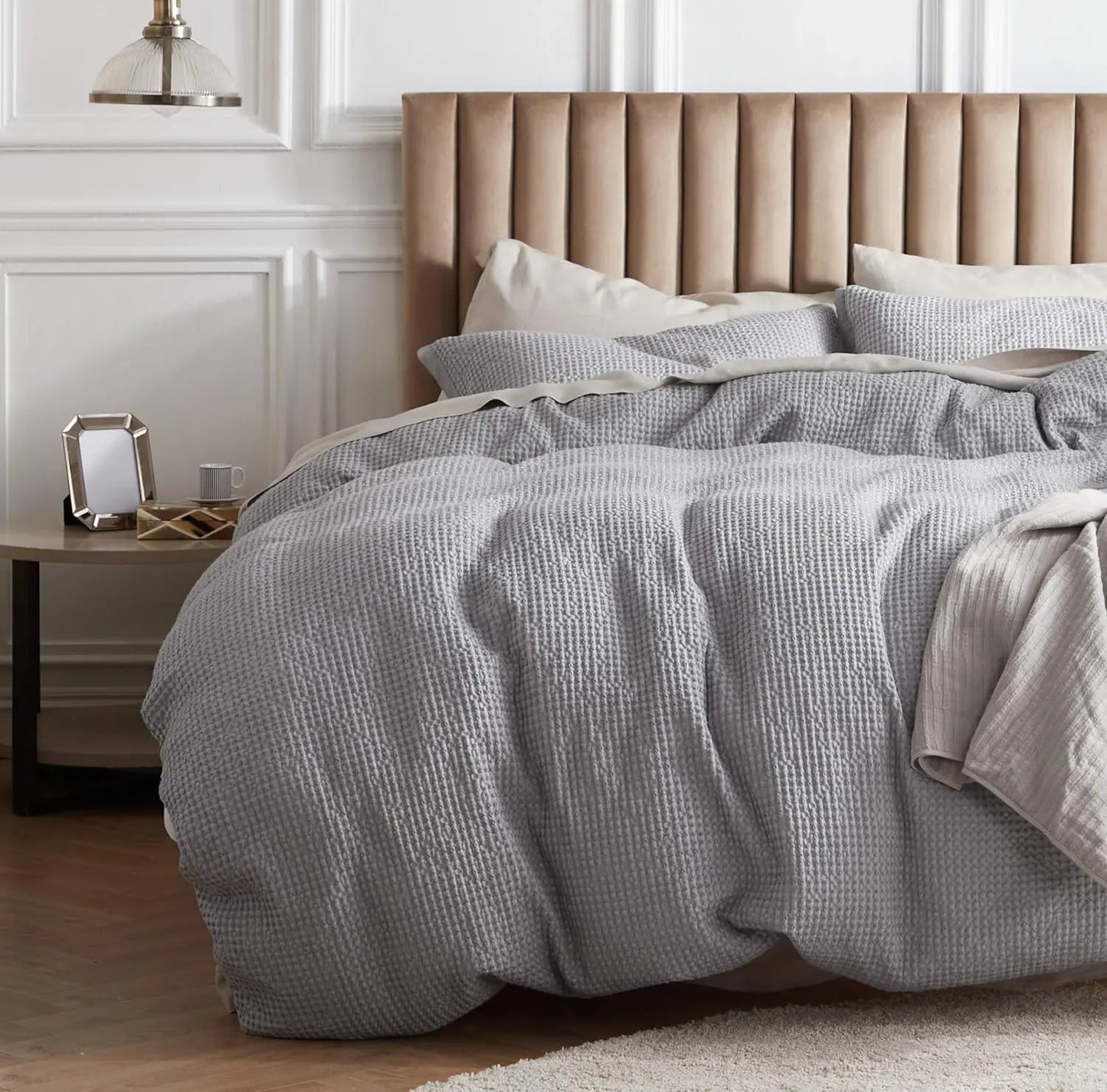 Bedsure Cotton Duvet Cover- 100% Cotton Waffle Weave Khaki Duvet Cover, Soft and Breathable, Twin, Full, Queen, King, Cal King