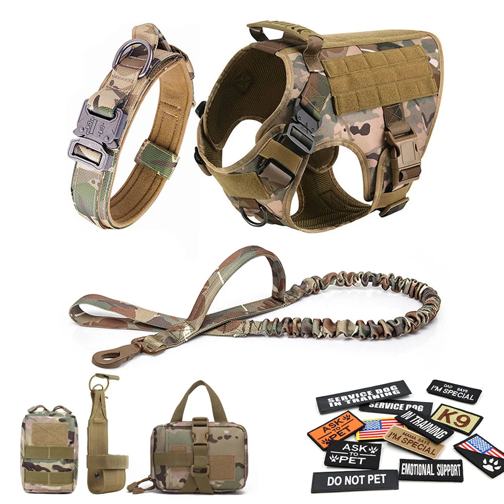 Military Large Dog Harness Collar Leash