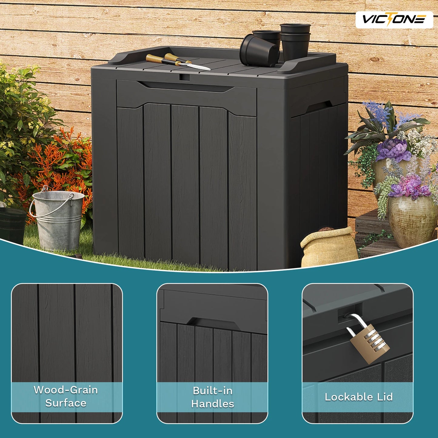 Victone 32 Gallon Resin Deck Box Outdoor Indoor Waterproof