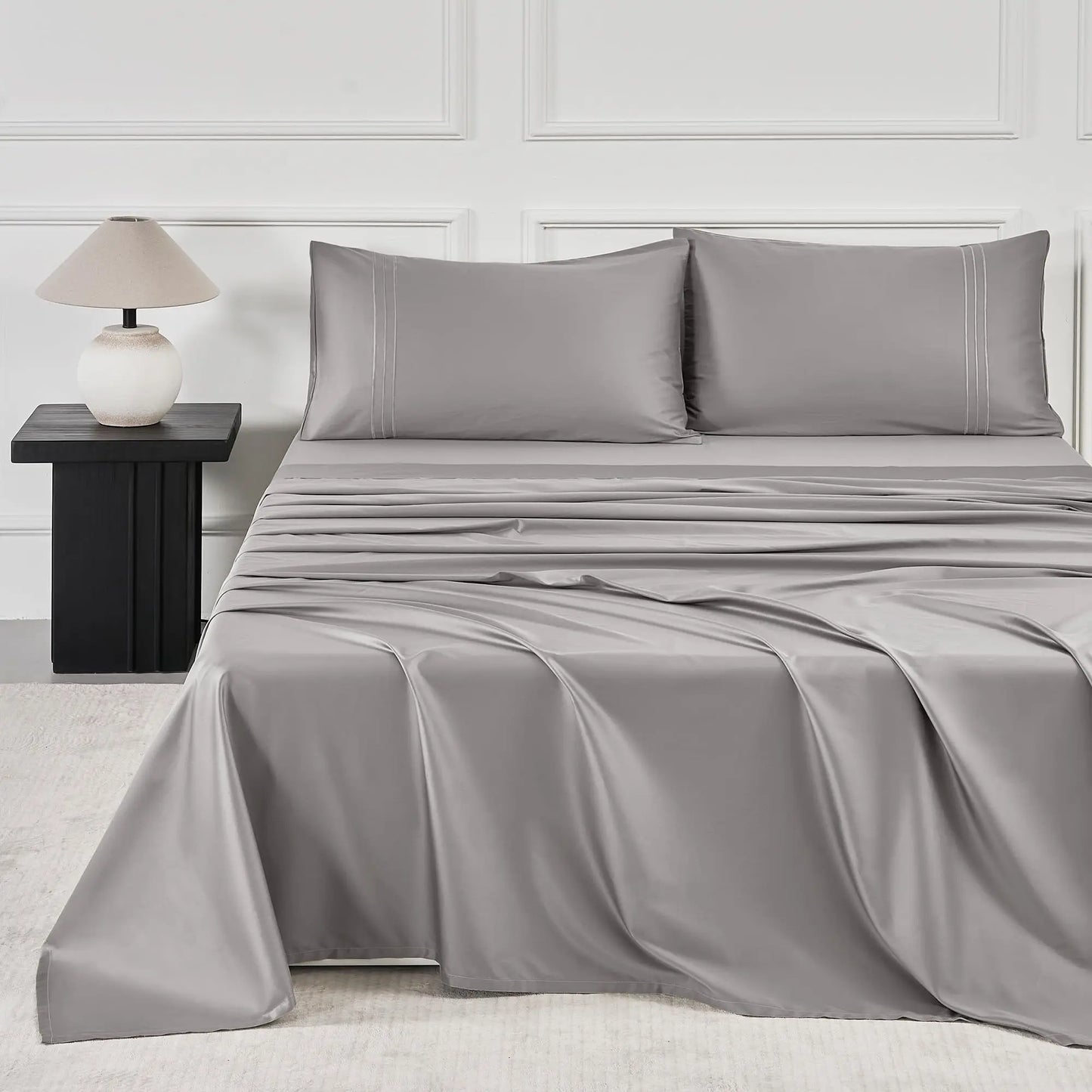 JELLYMONI 400 Thread Count 100% Cotton Sateen Sheet Sets, Extra Soft Bedding Cooling Sheets - 16" Deep Pockets Bed Set