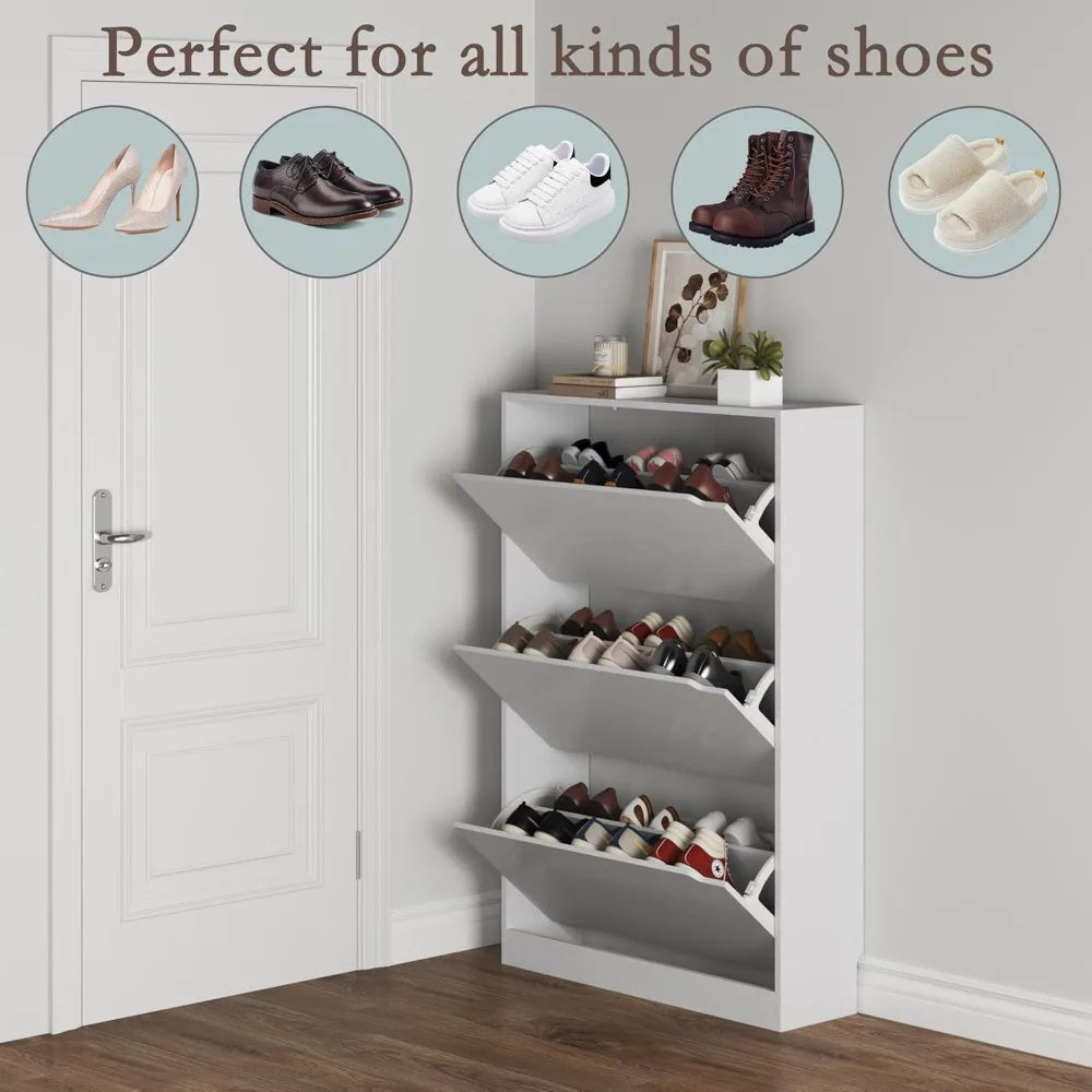 Shoe Cabinet with 3 Flip Drawers