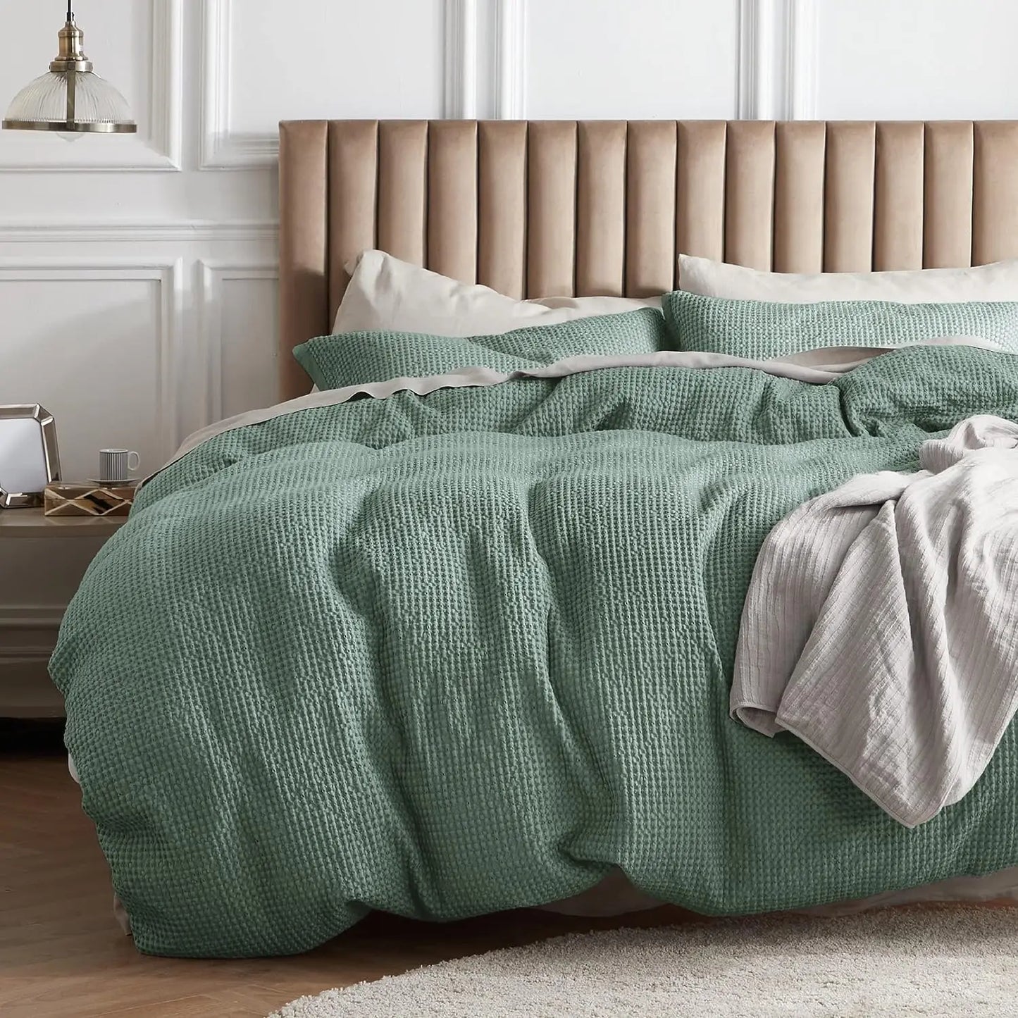 Bedsure Cotton Duvet Cover- 100% Cotton Waffle Weave Khaki Duvet Cover, Soft and Breathable, Twin, Full, Queen, King, Cal King