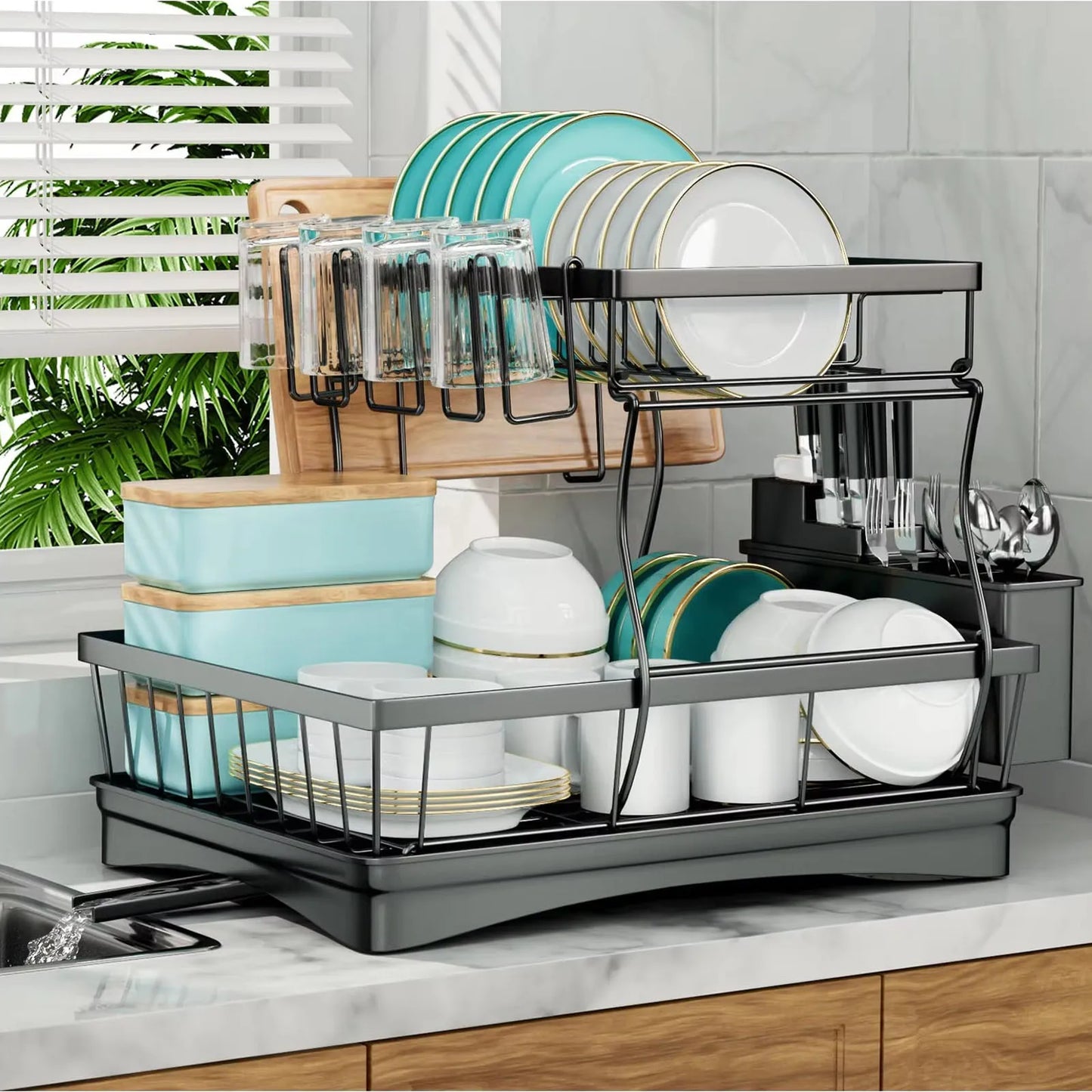 Large 2-tier dish drying rack