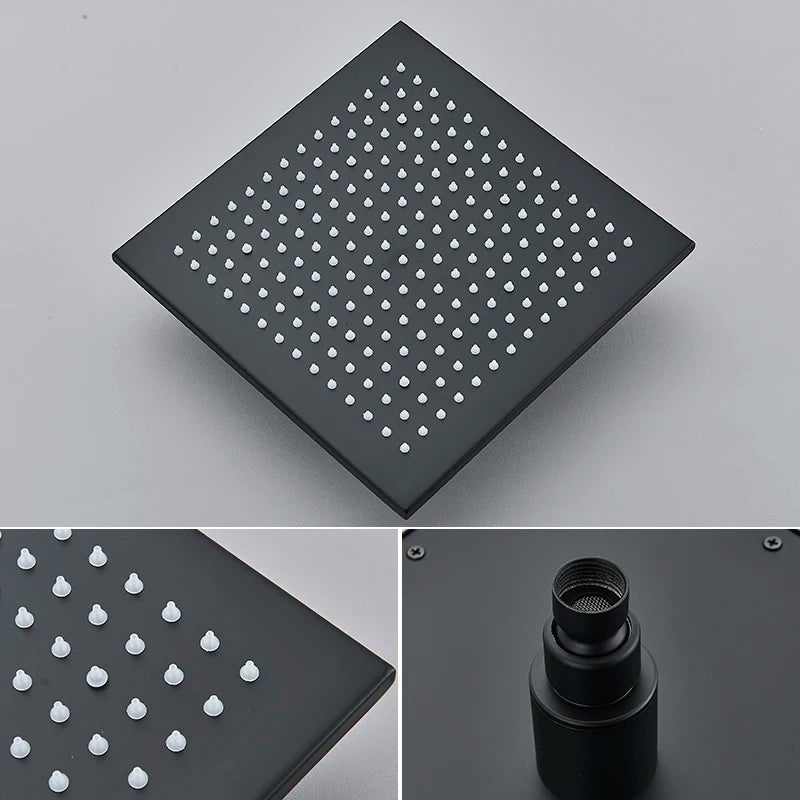 Bathroom LED Thickened Brass Head Shower Square