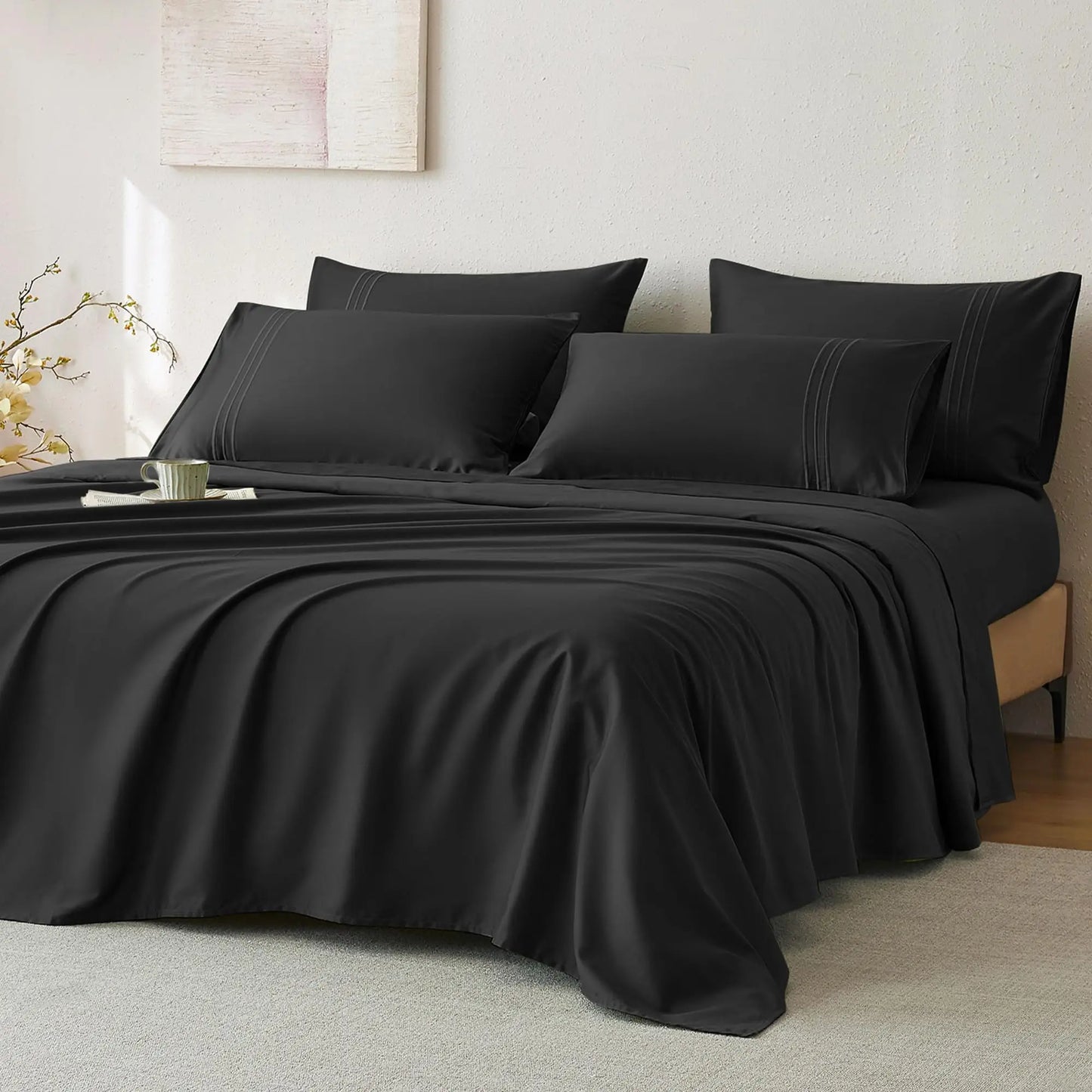 JELLYMONI 400 Thread Count 100% Cotton Sateen Sheet Sets, Extra Soft Bedding Cooling Sheets - 16" Deep Pockets Bed Set