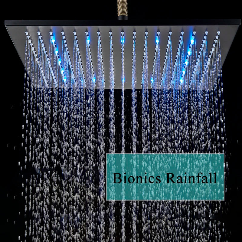 Bathroom LED Thickened Brass Head Shower Square