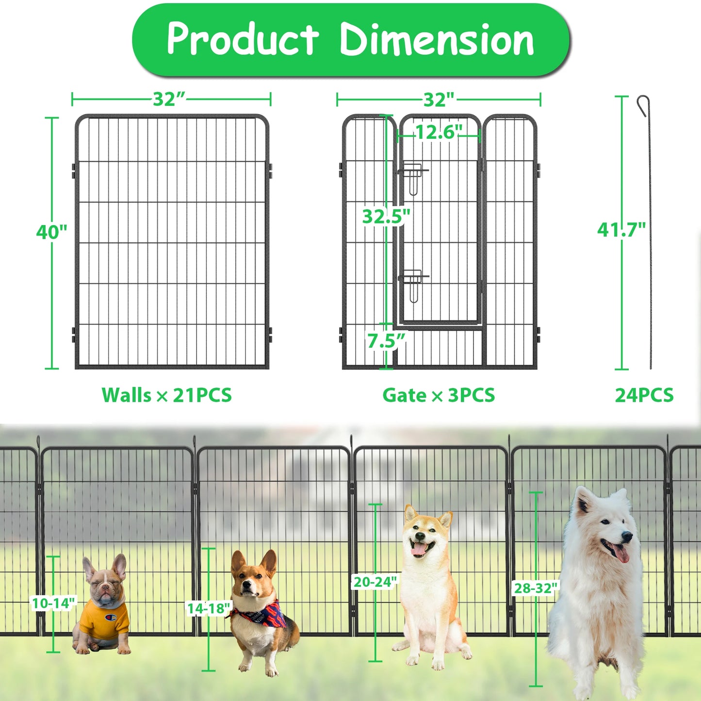Dog Playpen Outdoor, 8/16/24 Panels Dog Pen 40" Height