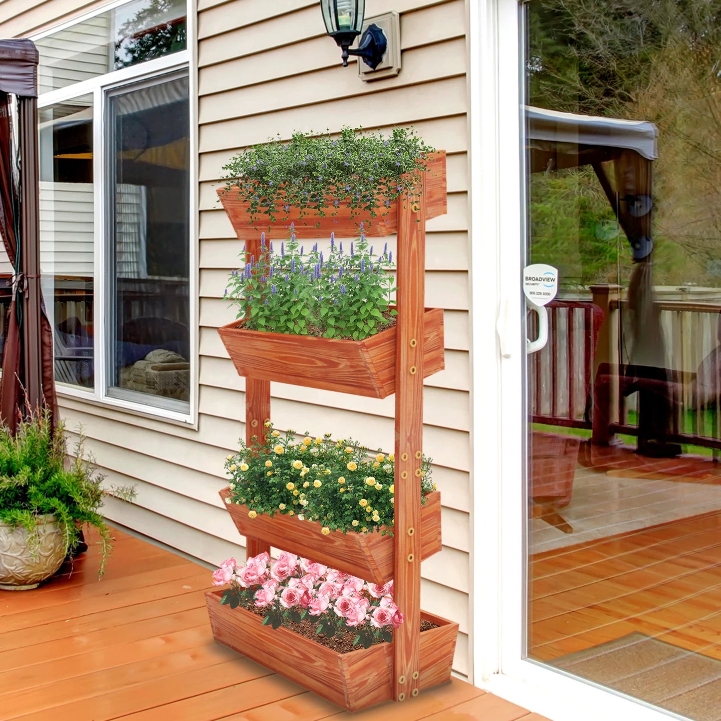 4-Tier Raised Garden Bed, Vertical Flower Pots Rack-Detachable Ladder