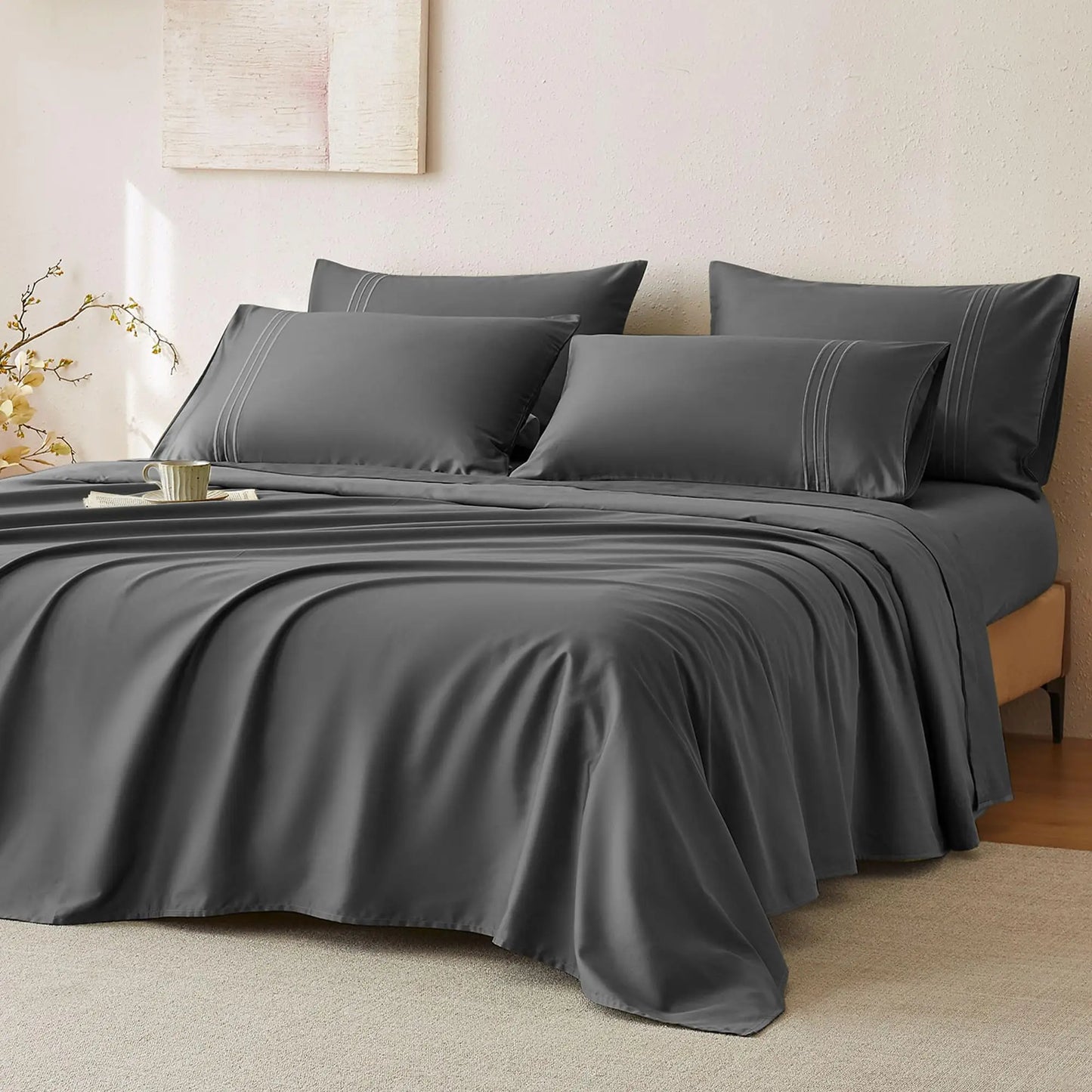 JELLYMONI 400 Thread Count 100% Cotton Sateen Sheet Sets, Extra Soft Bedding Cooling Sheets - 16" Deep Pockets Bed Set