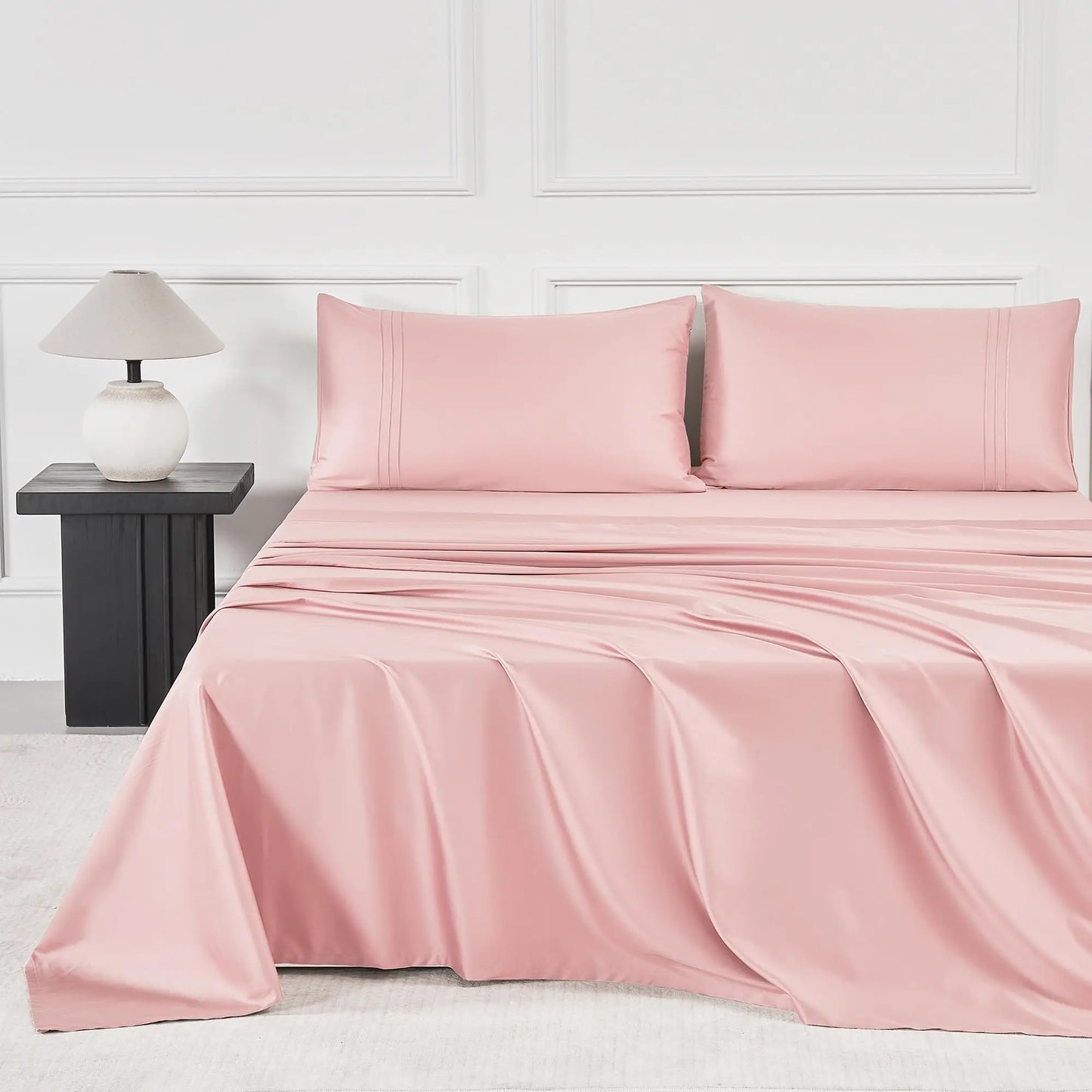 JELLYMONI 400 Thread Count 100% Cotton Sateen Sheet Sets, Extra Soft Bedding Cooling Sheets - 16" Deep Pockets Bed Set