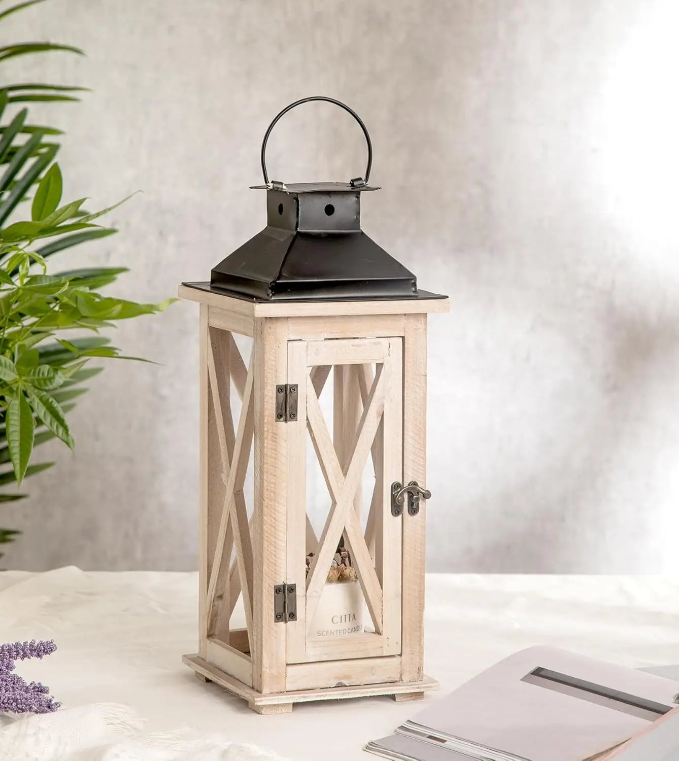 Wooden Candle Lanterns Decorative Set of 2,