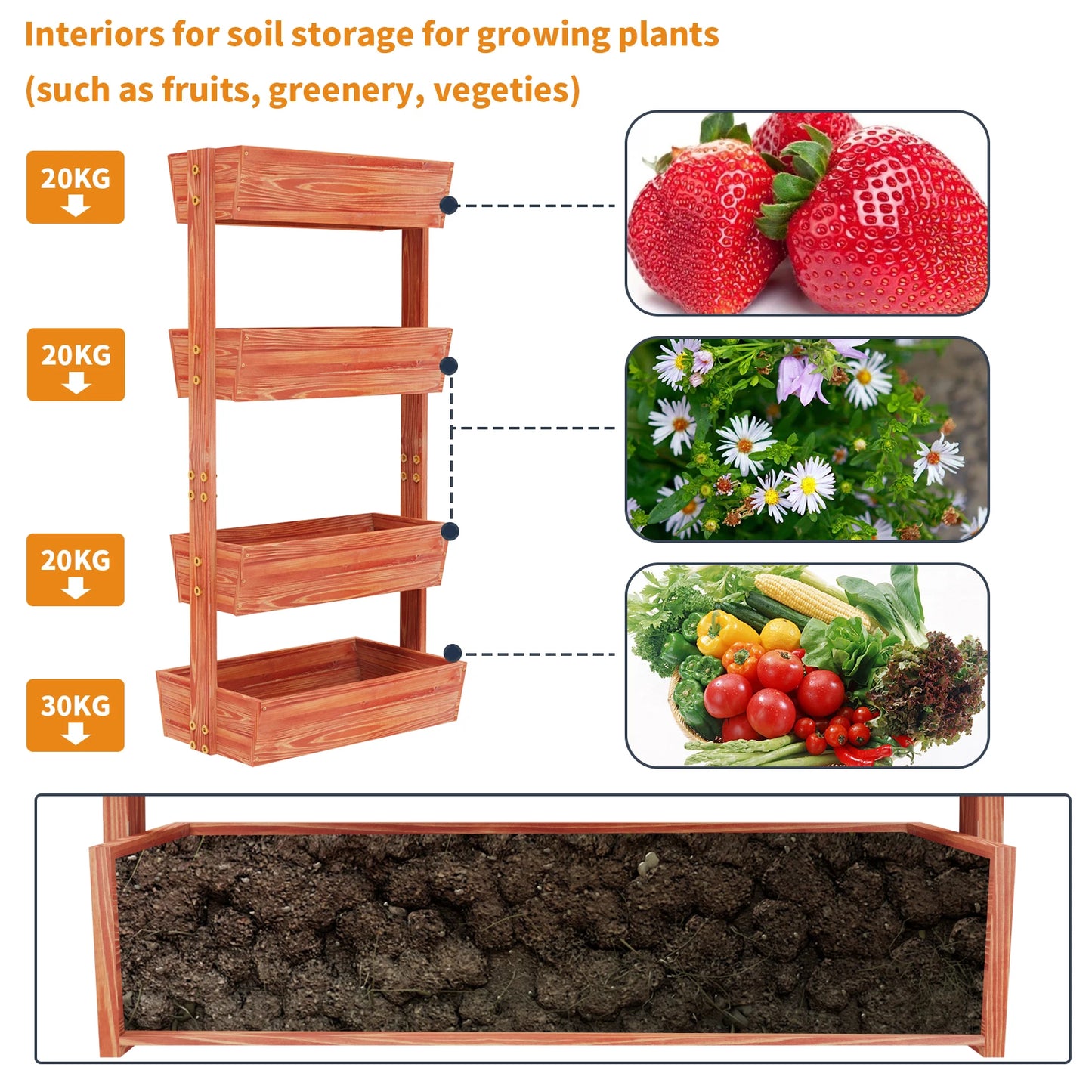 4-Tier Raised Garden Bed, Vertical Flower Pots Rack-Detachable Ladder