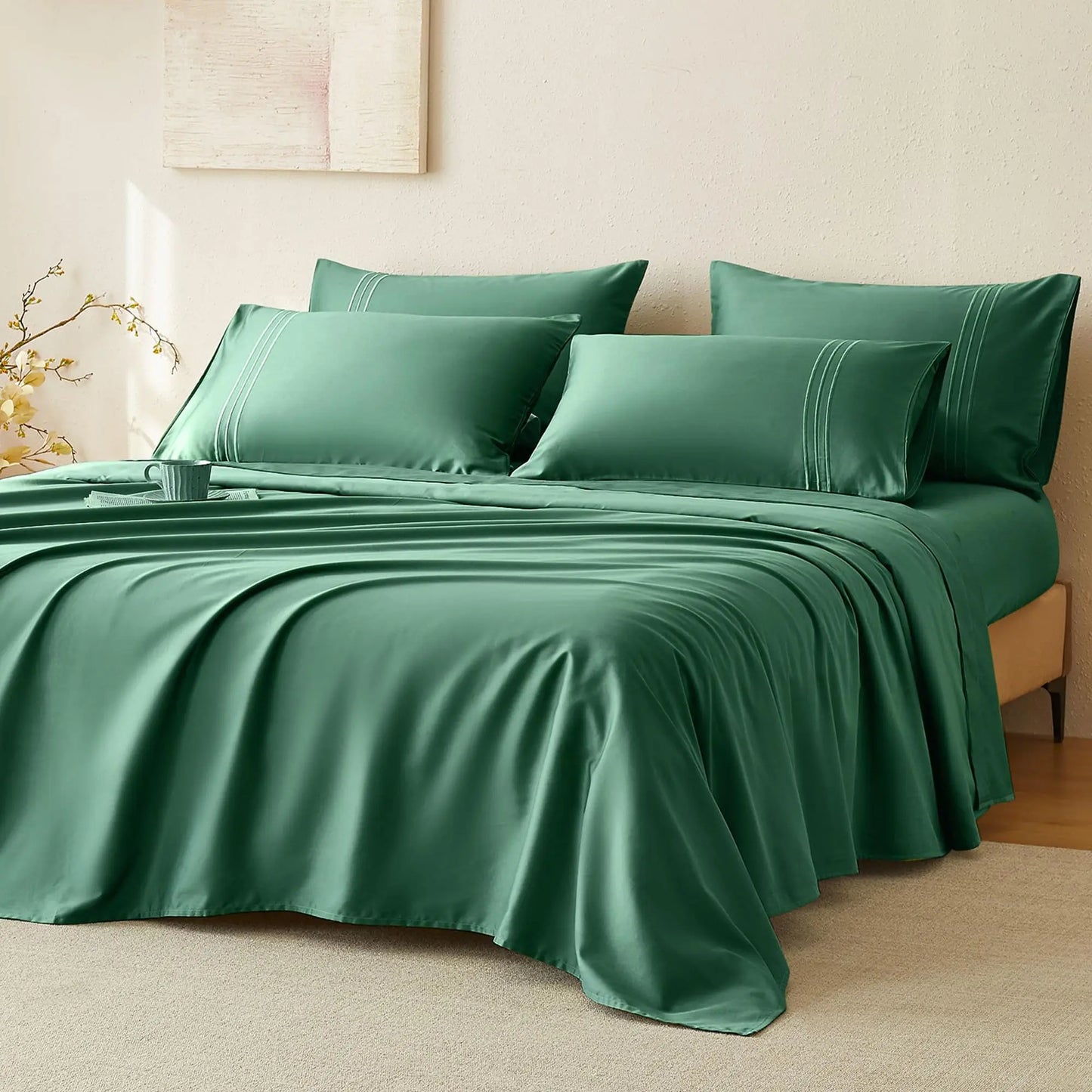 JELLYMONI 400 Thread Count 100% Cotton Sateen Sheet Sets, Extra Soft Bedding Cooling Sheets - 16" Deep Pockets Bed Set