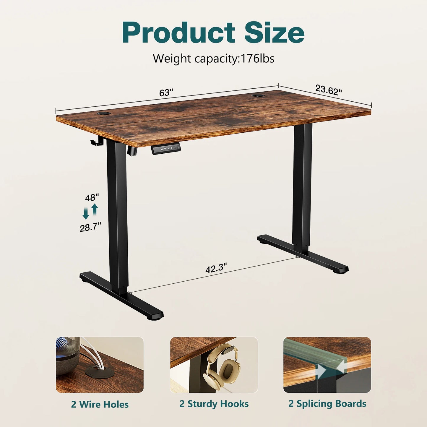Electric Desk Height Adjustable 63x24 In