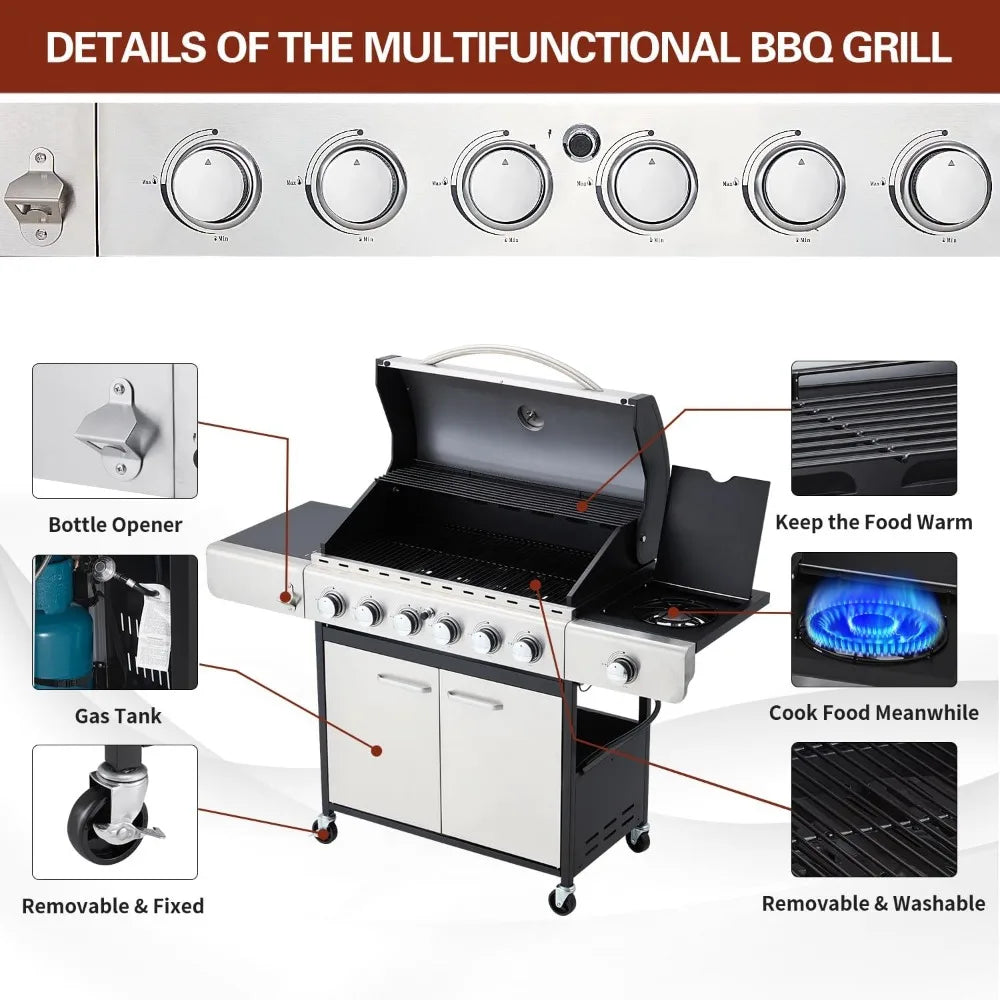 Grill 6 Burner BBQ Propane Gas Grill, 58,000 BTU