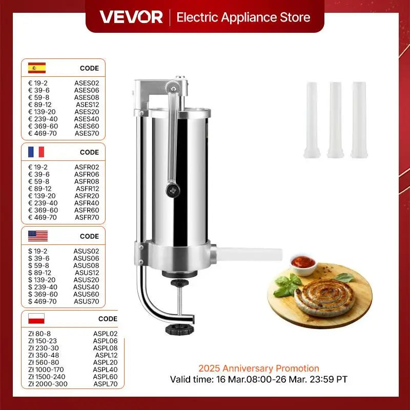 1.5/3L Capacity Vertical Sausage Stuffer