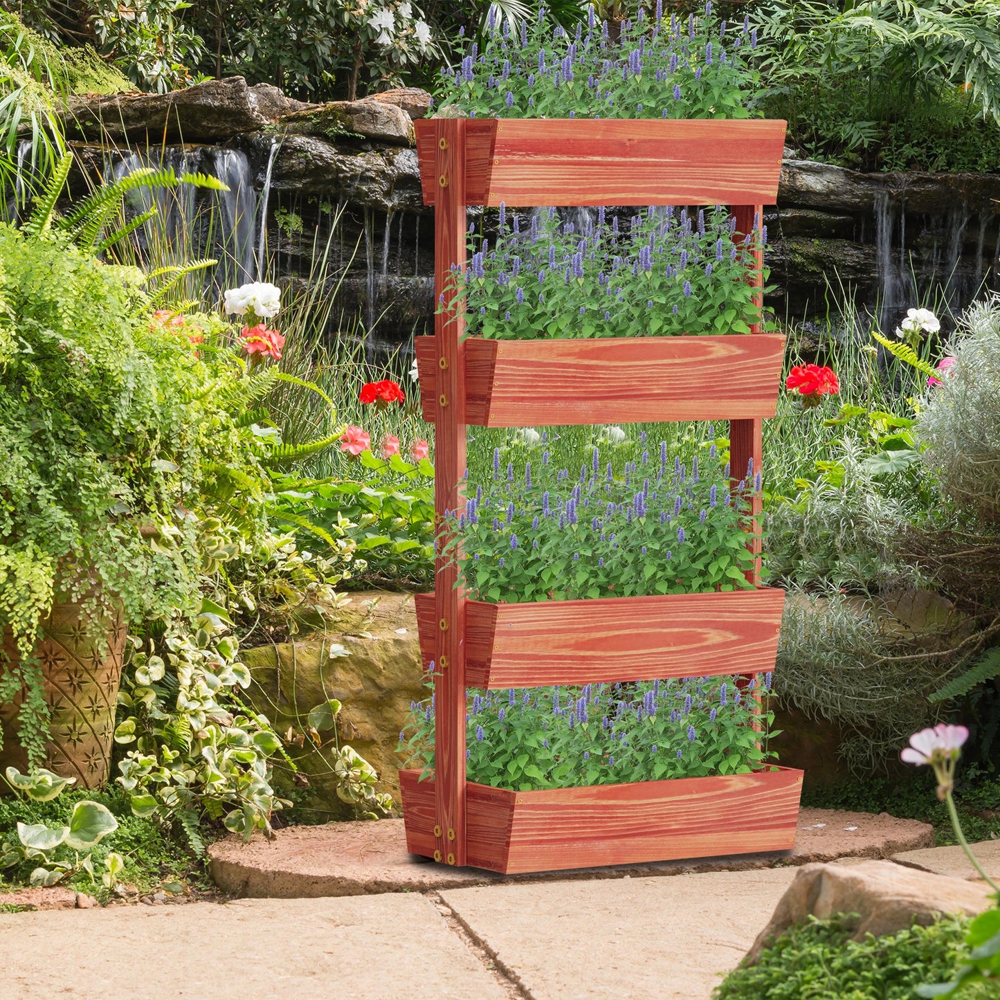 4-Tier Raised Garden Bed, Vertical Flower Pots Rack-Detachable Ladder