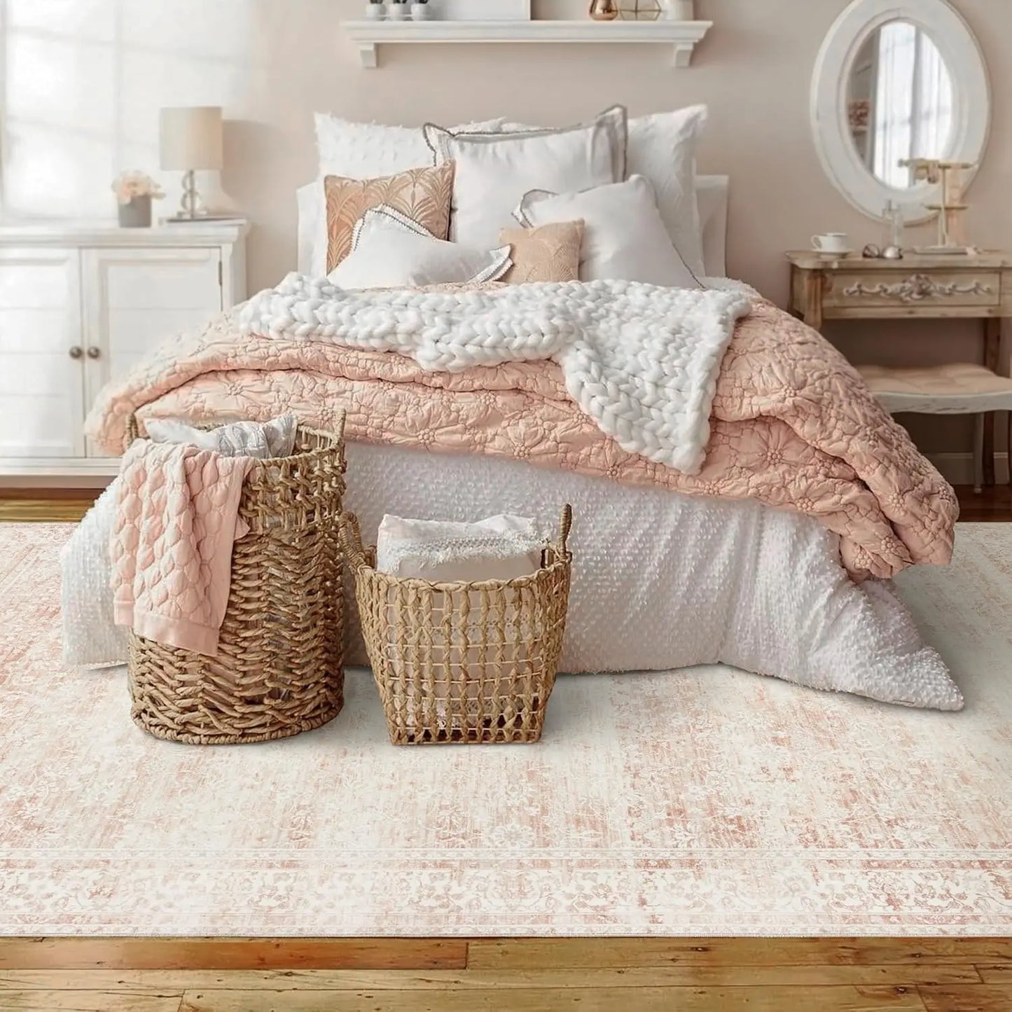 Blush Pink Boho Cute Floral Foldable Machine Washable