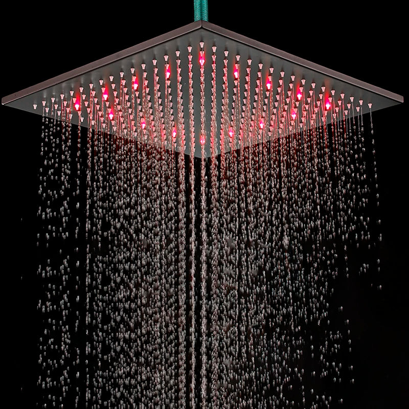 Bathroom LED Thickened Brass Head Shower Square