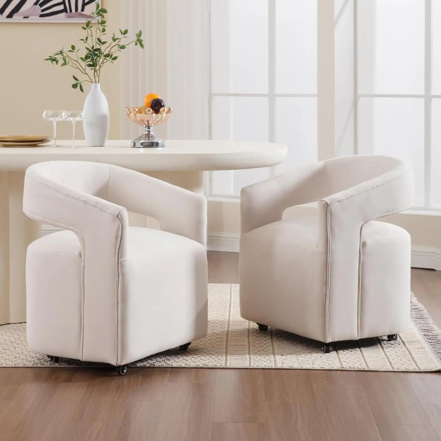 Linen Dining Room Chairs Set of 2 Modern Swivel  Chairs