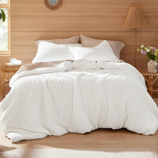 Bedsure Cotton Duvet Cover- 100% Cotton Waffle Weave Khaki Duvet Cover, Soft and Breathable, Twin, Full, Queen, King, Cal King