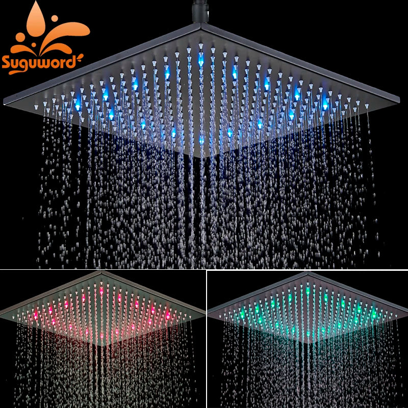 Bathroom LED Thickened Brass Head Shower Square