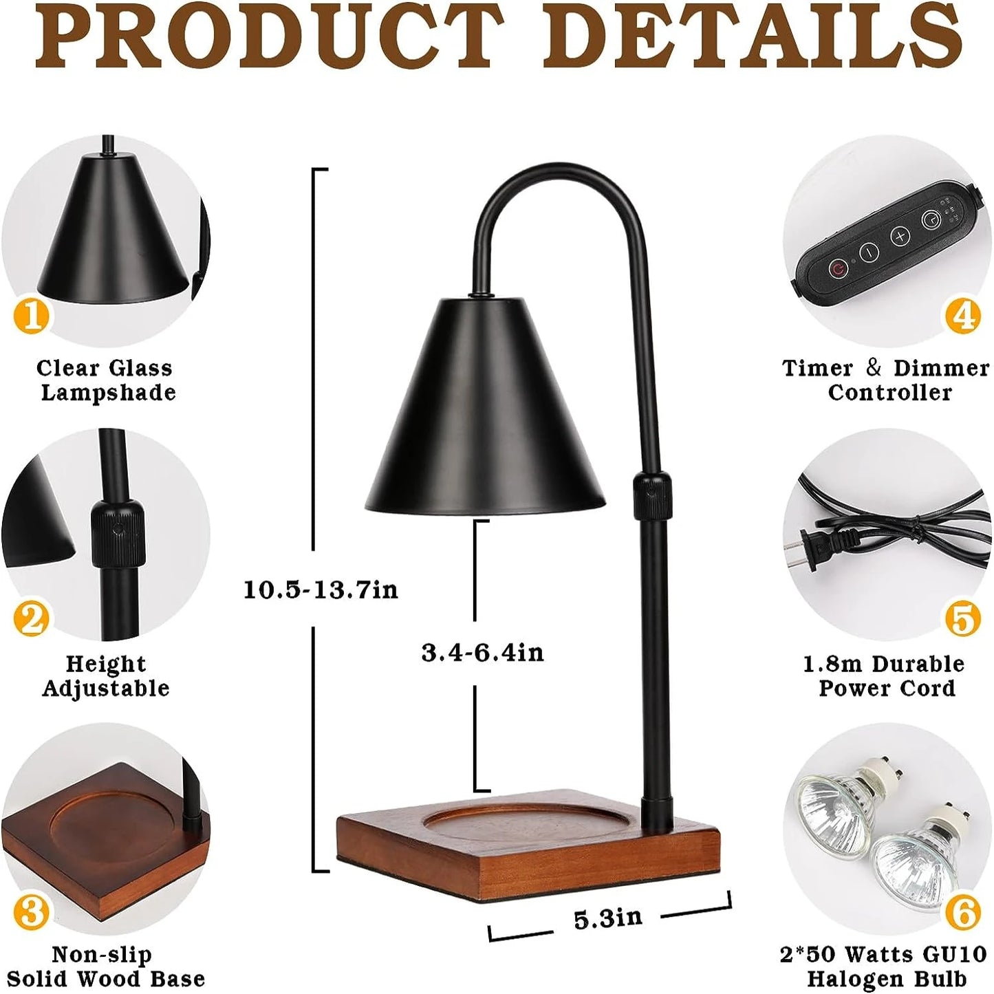 Metal Candle Warmer Lamp with Adjustable Timer and Dimmer - Stylish Modern Home Ambiance Enhancer for Bedroom Decor and Mom's Ho