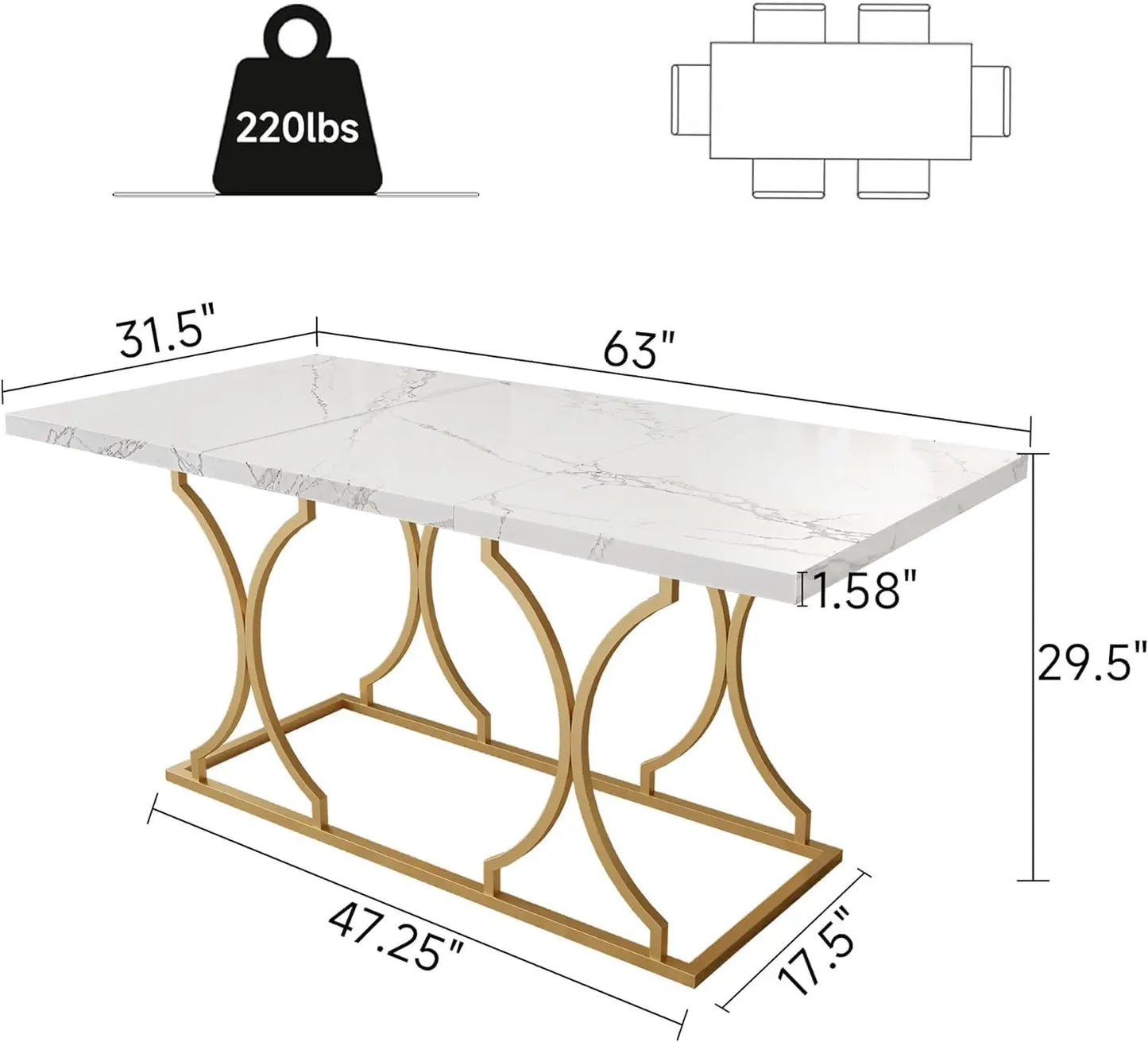 63" Luxury Dining Table Kitchen